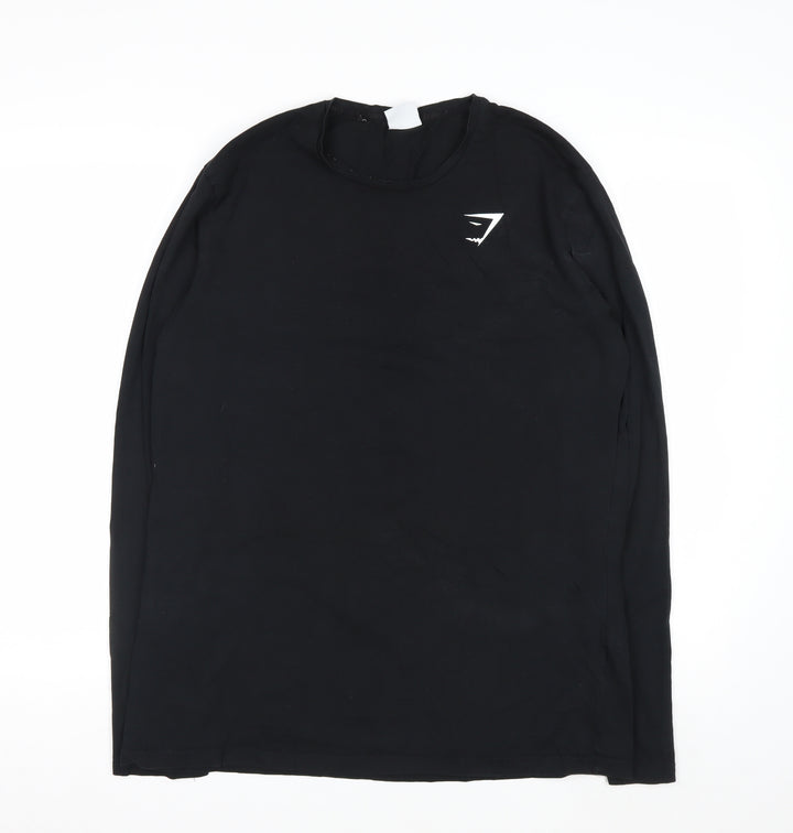 Gymshark Men Black Long Sleeve Slim Fit Casual Top L