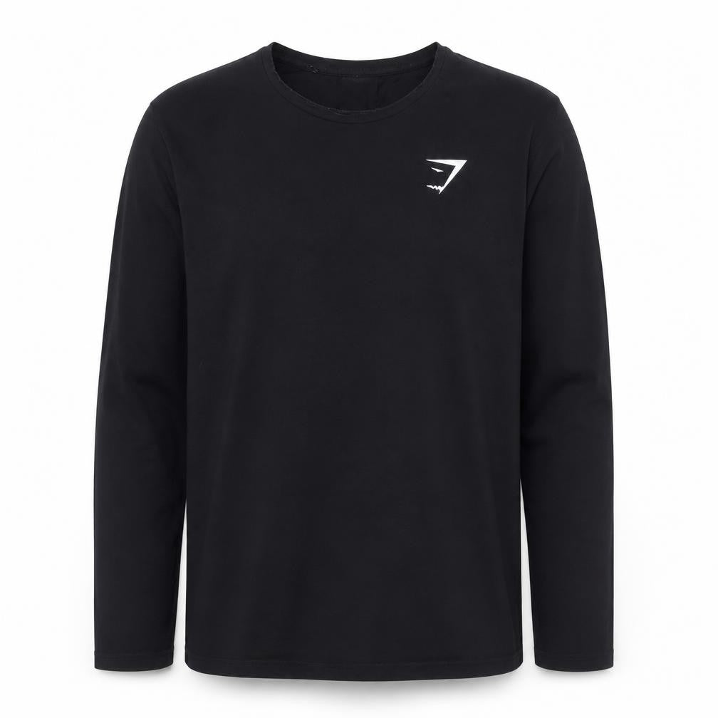 Gymshark Men Black Long Sleeve Slim Fit Casual Top L