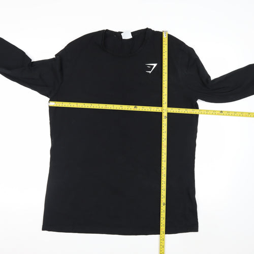 Gymshark Men Black Long Sleeve Slim Fit Casual Top L