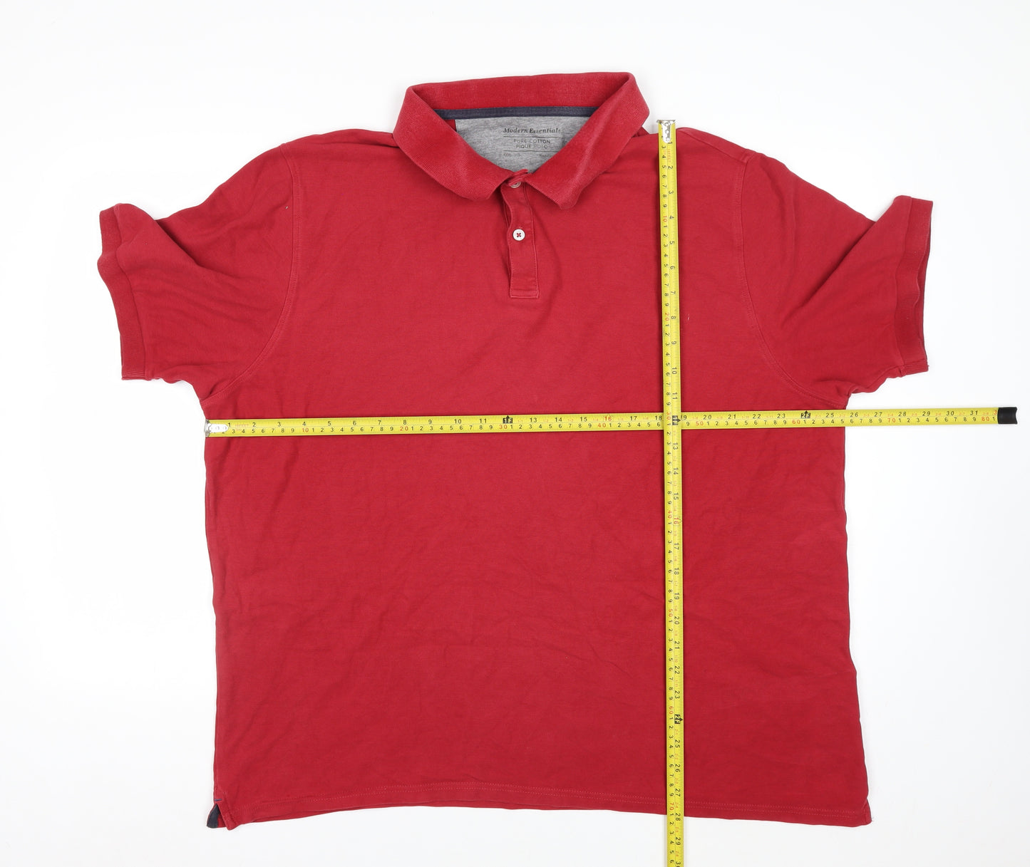 Modern Essentials Men's Red Pure Cotton Piqué Polo Shirt XXXL Regular Fit