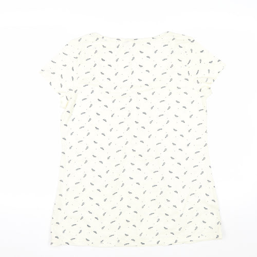 Fat Face Women Ivory Feather Print Button Front T-Shirt Size 12
