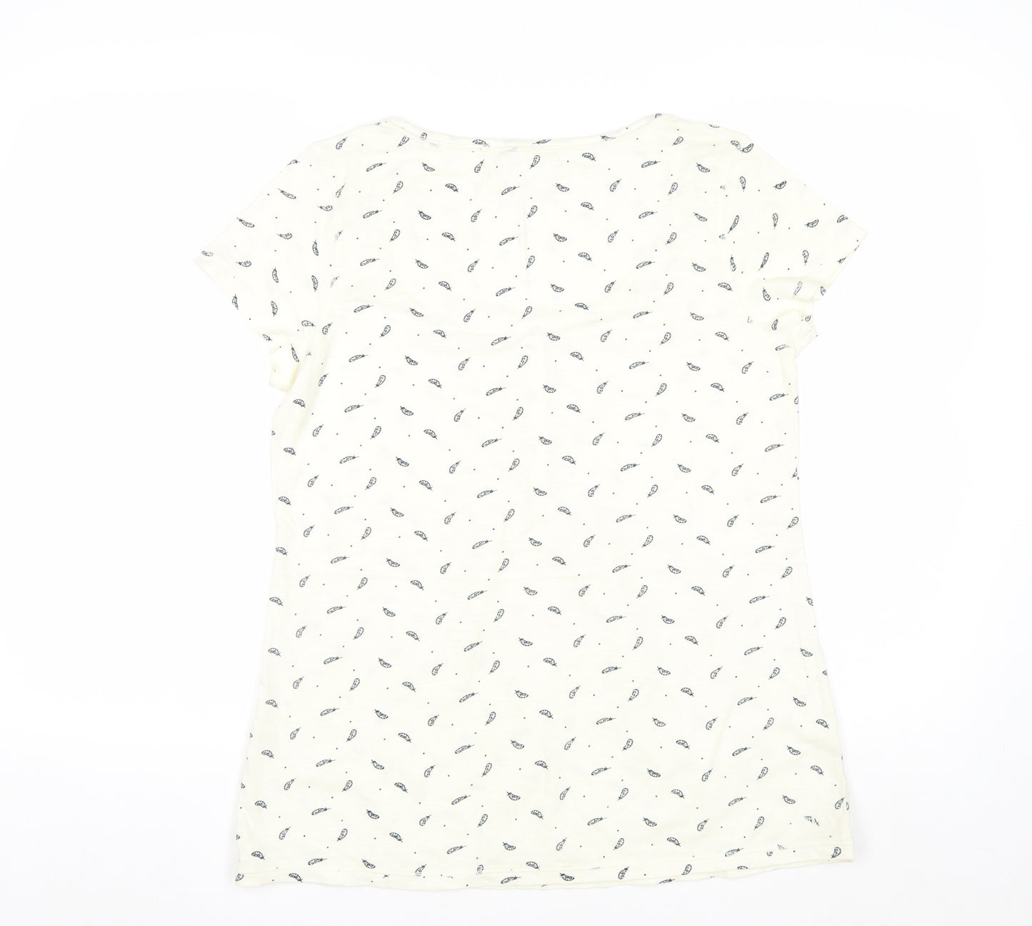 Fat Face Women Ivory Feather Print Button Front T-Shirt Size 12