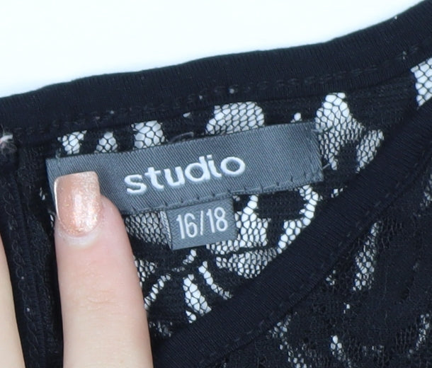 Studio Women’s Black Lace Sleeveless Camisole Blouse Size 16