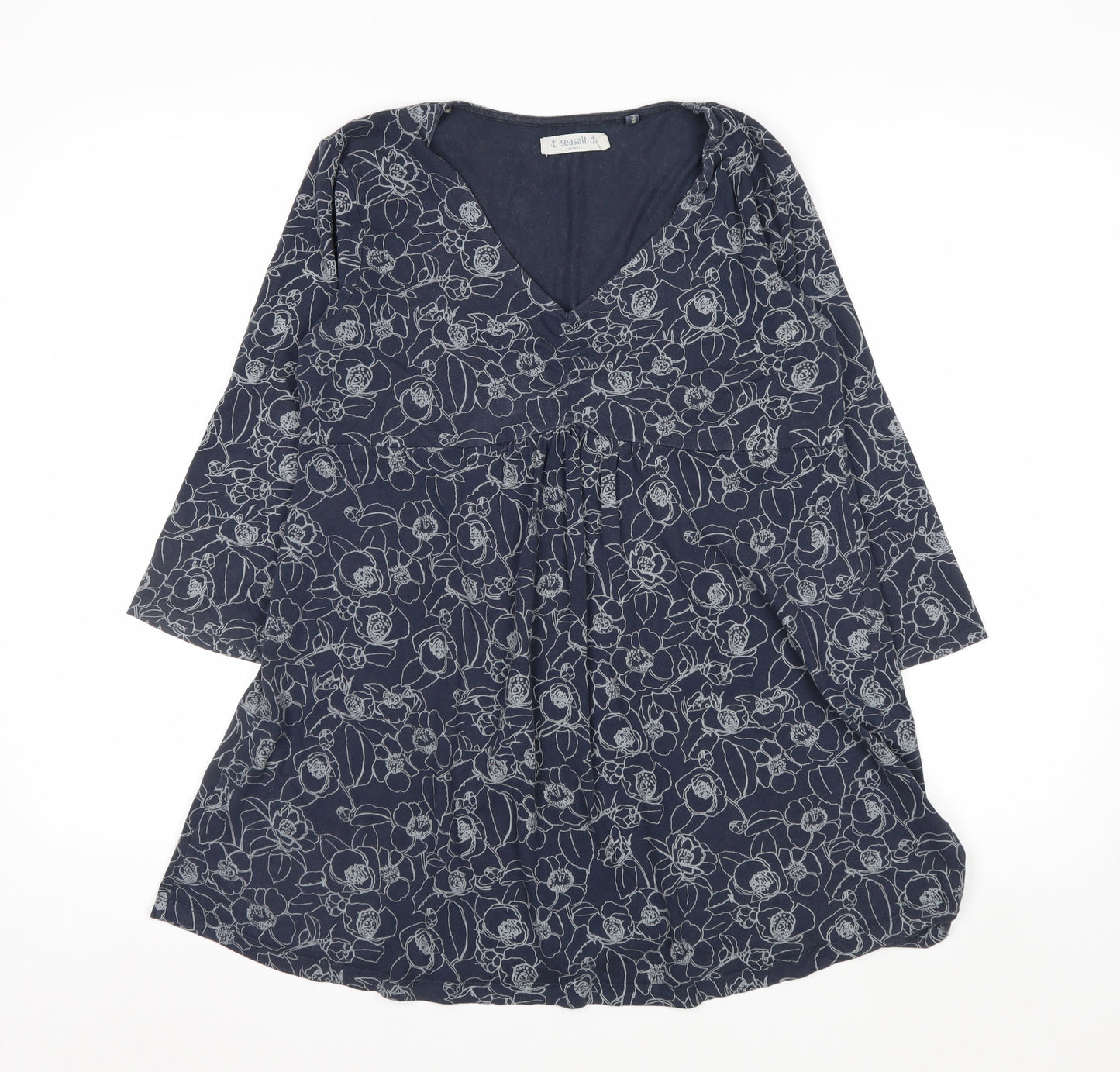 Seasalt Cornwall Women’s Blue Floral Tunic Top Size 14 Cotton Blend