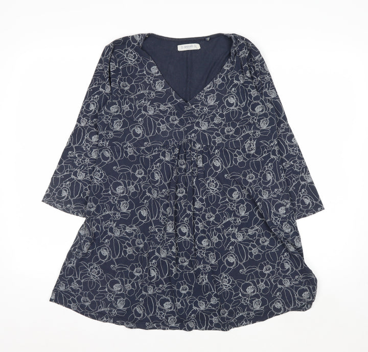 Seasalt Cornwall Women’s Blue Floral Tunic Top Size 14 Cotton Blend