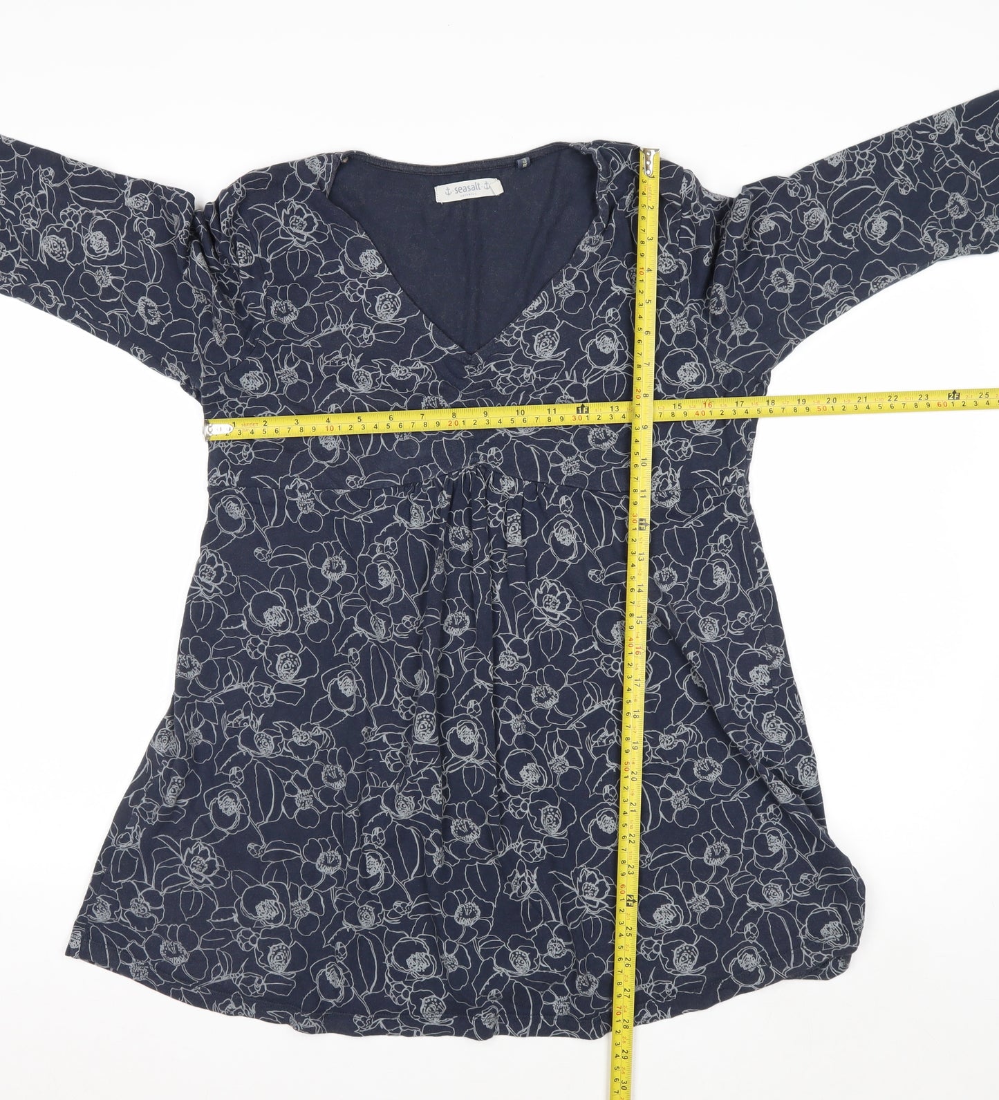 Seasalt Cornwall Women’s Blue Floral Tunic Top Size 14 Cotton Blend