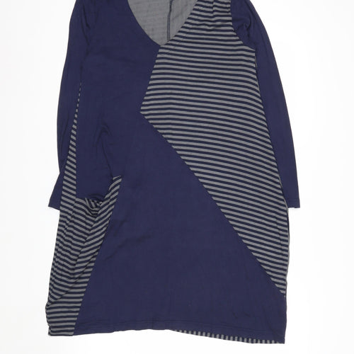 Capri Women Blue Striped V-Neck Long Sleeve Shift Dress XS