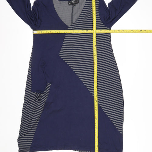 Capri Women Blue Striped V-Neck Long Sleeve Shift Dress XS