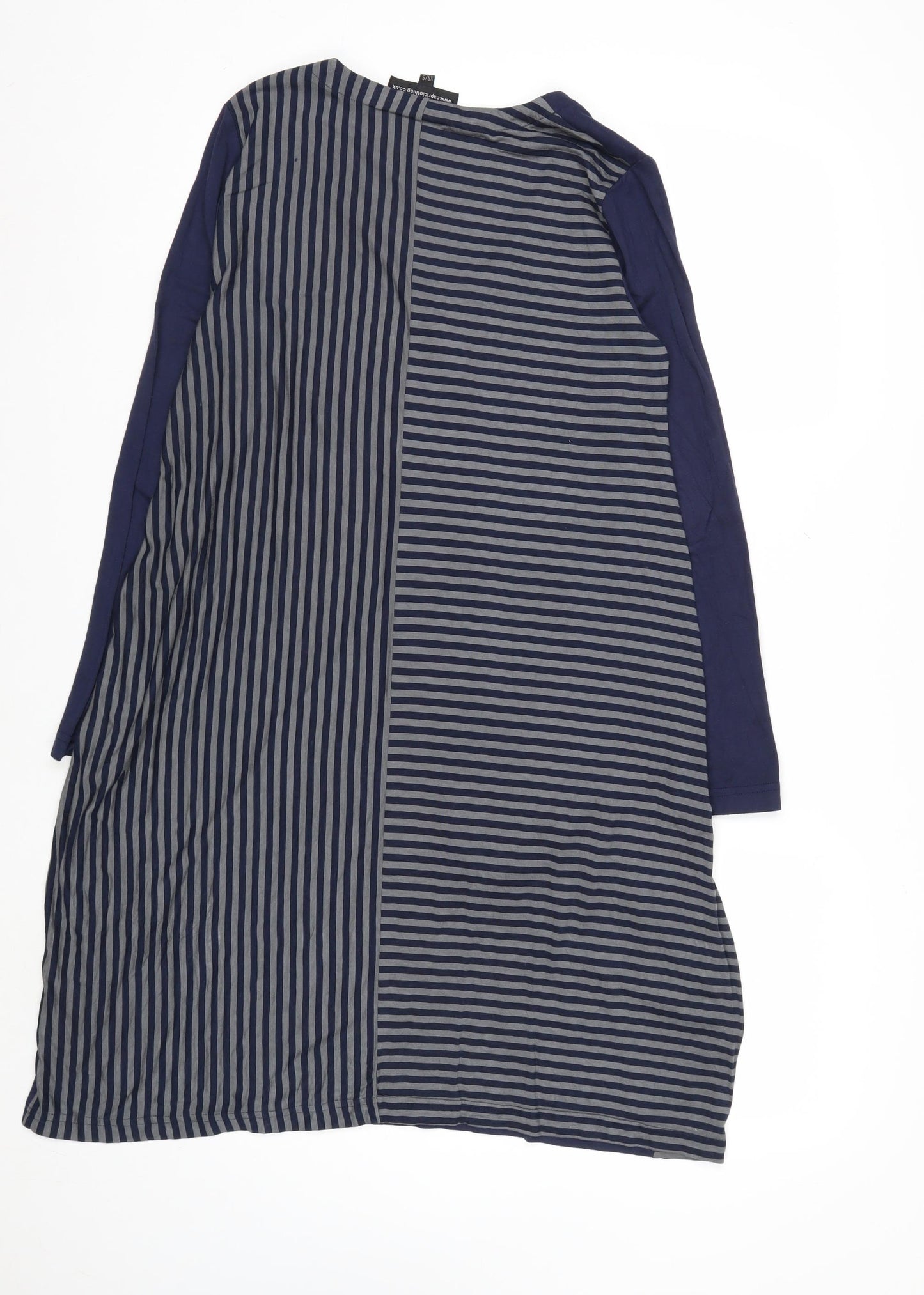 Capri Women Blue Striped V-Neck Long Sleeve Shift Dress XS