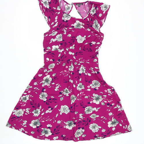 Warehouse Women’s Pink Floral Fit & Flare Dress Size 10 Summer