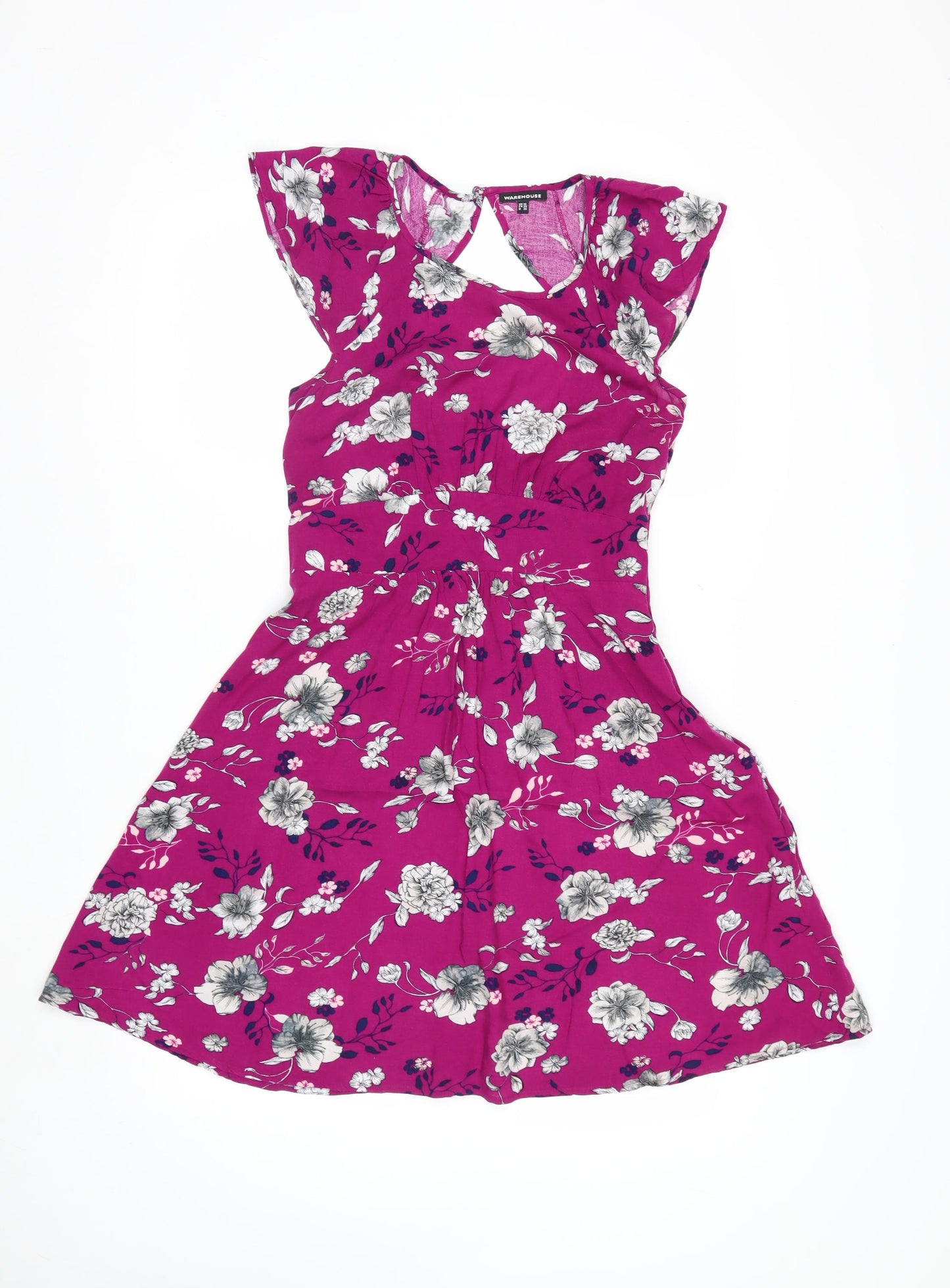 Warehouse Women’s Pink Floral Fit & Flare Dress Size 10 Summer