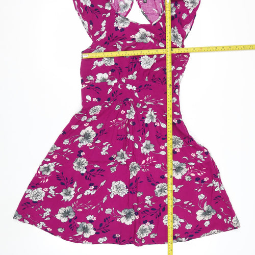 Warehouse Women’s Pink Floral Fit & Flare Dress Size 10 Summer