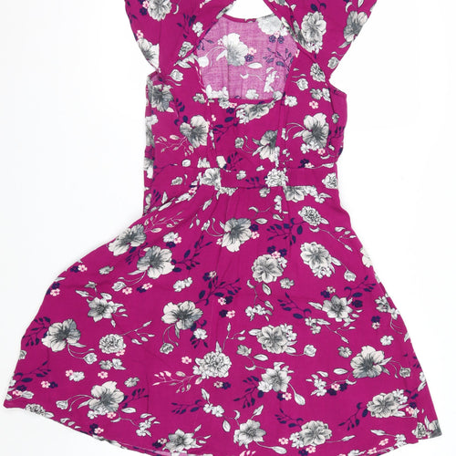 Warehouse Women’s Pink Floral Fit & Flare Dress Size 10 Summer