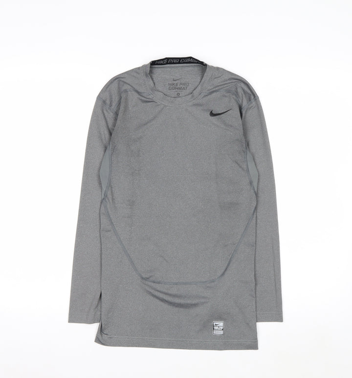 Nike Men's Grey Pro Combat Dri-FIT Compression Long Sleeve Top S