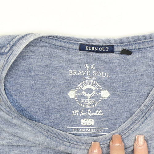 Brave Soul Men's Blue Crew Neck Short Sleeve T-Shirt Size L