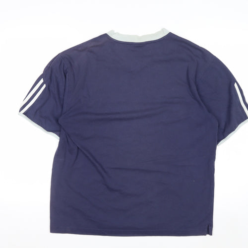 Adidas Men Blue V-Neck Short Sleeve Sports Cotton T-Shirt M