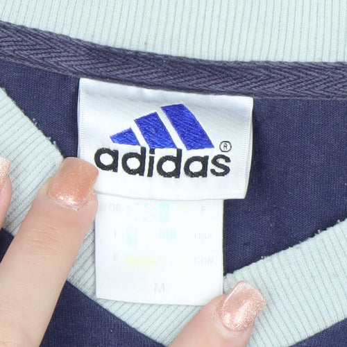 Adidas Men Blue V-Neck Short Sleeve Sports Cotton T-Shirt M