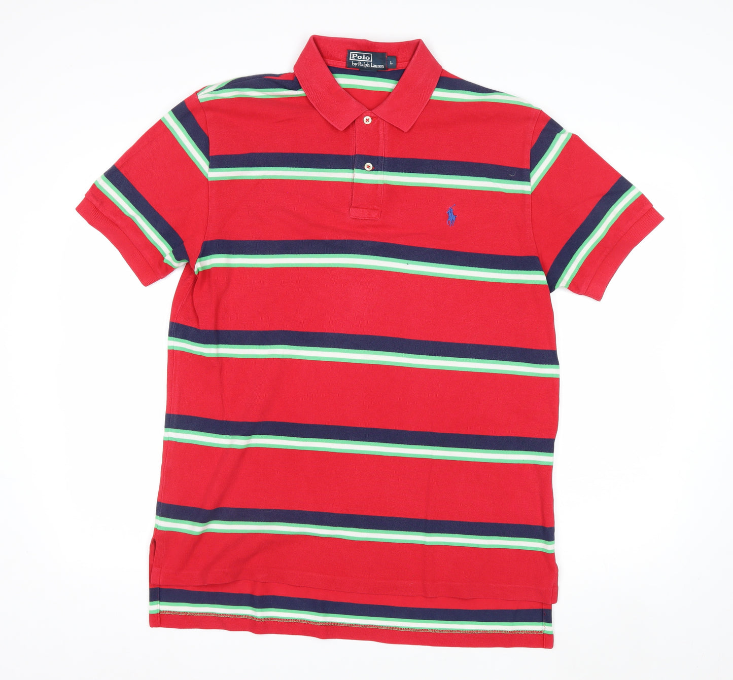 Ralph Lauren Men's Red Striped Short Sleeve Polo Shirt Size L