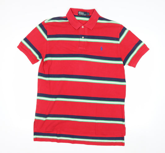 Ralph Lauren Men's Red Striped Short Sleeve Polo Shirt Size L