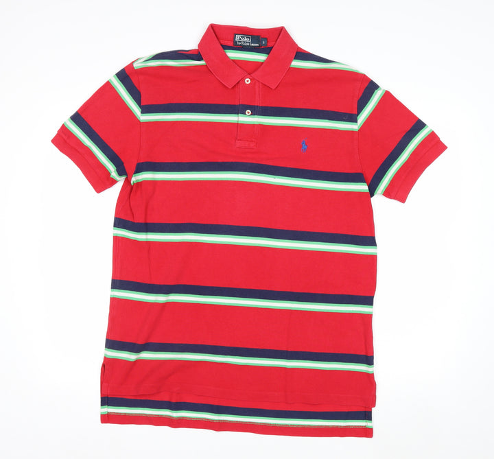 Ralph Lauren Men's Red Striped Short Sleeve Polo Shirt Size L