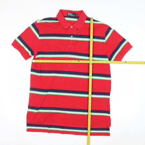 Ralph Lauren Men's Red Striped Short Sleeve Polo Shirt Size L