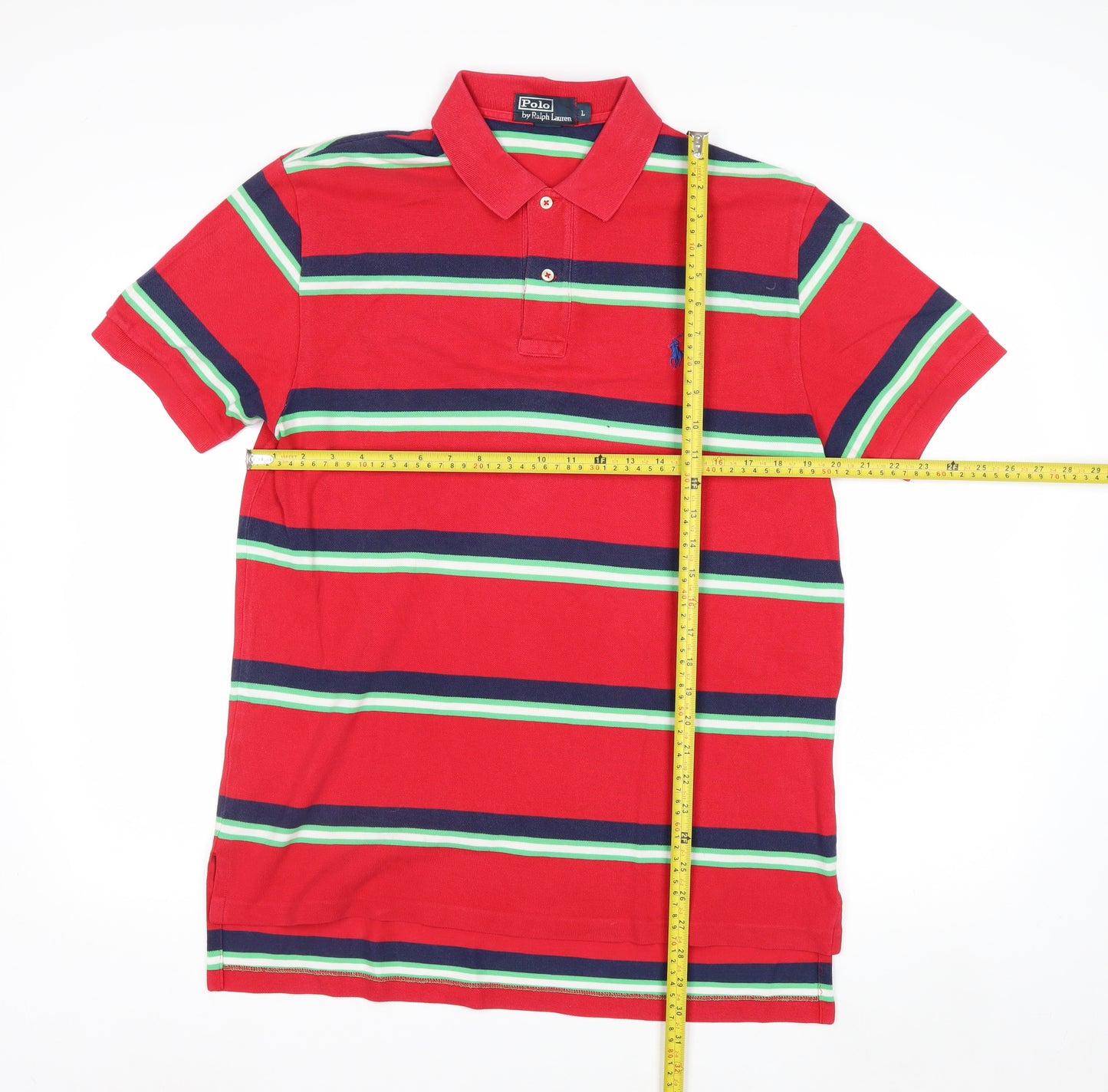 Ralph Lauren Men's Red Striped Short Sleeve Polo Shirt Size L