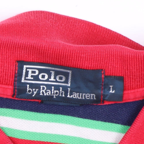 Ralph Lauren Men's Red Striped Short Sleeve Polo Shirt Size L