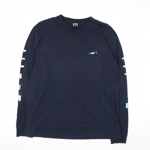 DEKMANTEL Men's Blue Long Sleeve Graphic Cotton Top L