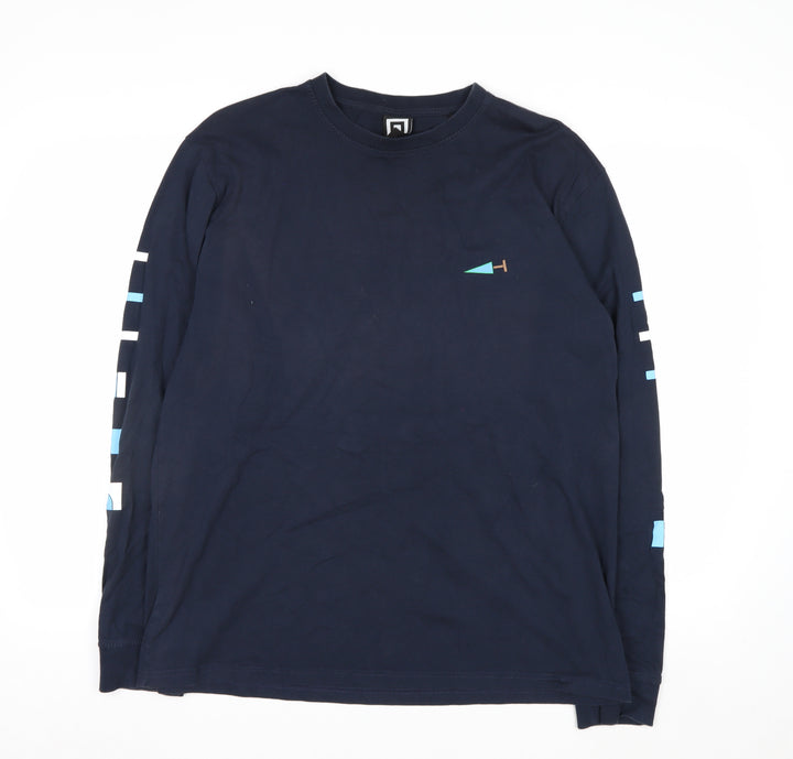 DEKMANTEL Men's Blue Long Sleeve Graphic Cotton Top L