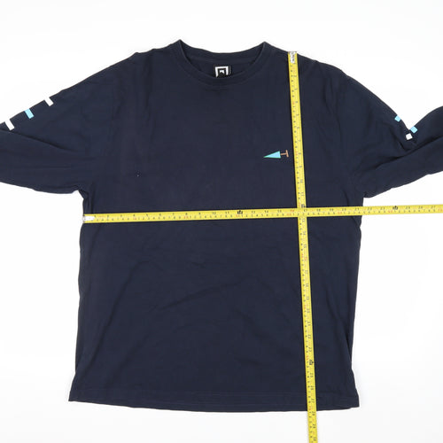 DEKMANTEL Men's Blue Long Sleeve Graphic Cotton Top L