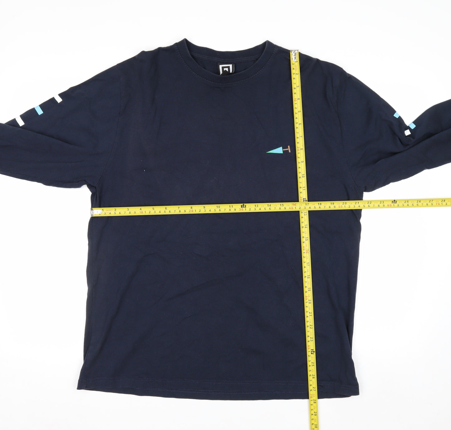 DEKMANTEL Men's Blue Long Sleeve Graphic Cotton Top L