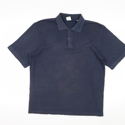 Jack & Jones Men’s Blue Textured Short Sleeve Polo Shirt M