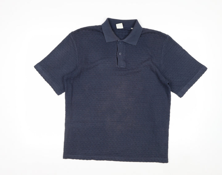 Jack & Jones Men’s Blue Textured Short Sleeve Polo Shirt M