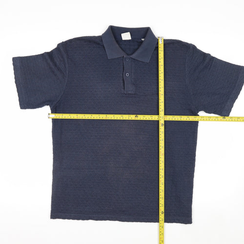 Jack & Jones Men’s Blue Textured Short Sleeve Polo Shirt M