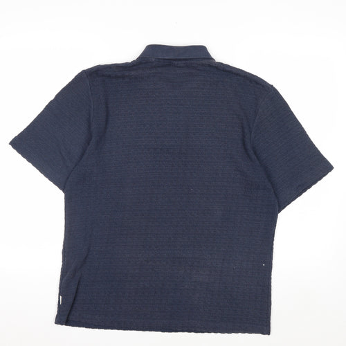 Jack & Jones Men’s Blue Textured Short Sleeve Polo Shirt M