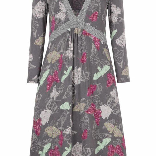 White Stuff Women's Grey Butterfly Print V-Neck Midi Dress Size 10