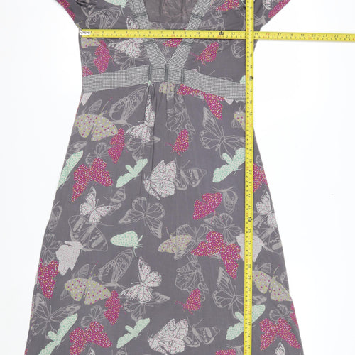 White Stuff Women's Grey Butterfly Print V-Neck Midi Dress Size 10