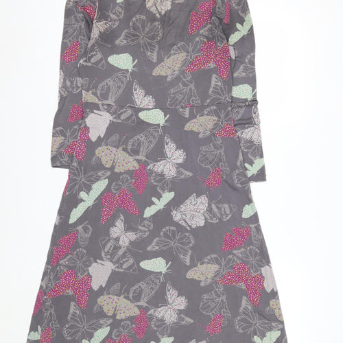 White Stuff Women's Grey Butterfly Print V-Neck Midi Dress Size 10