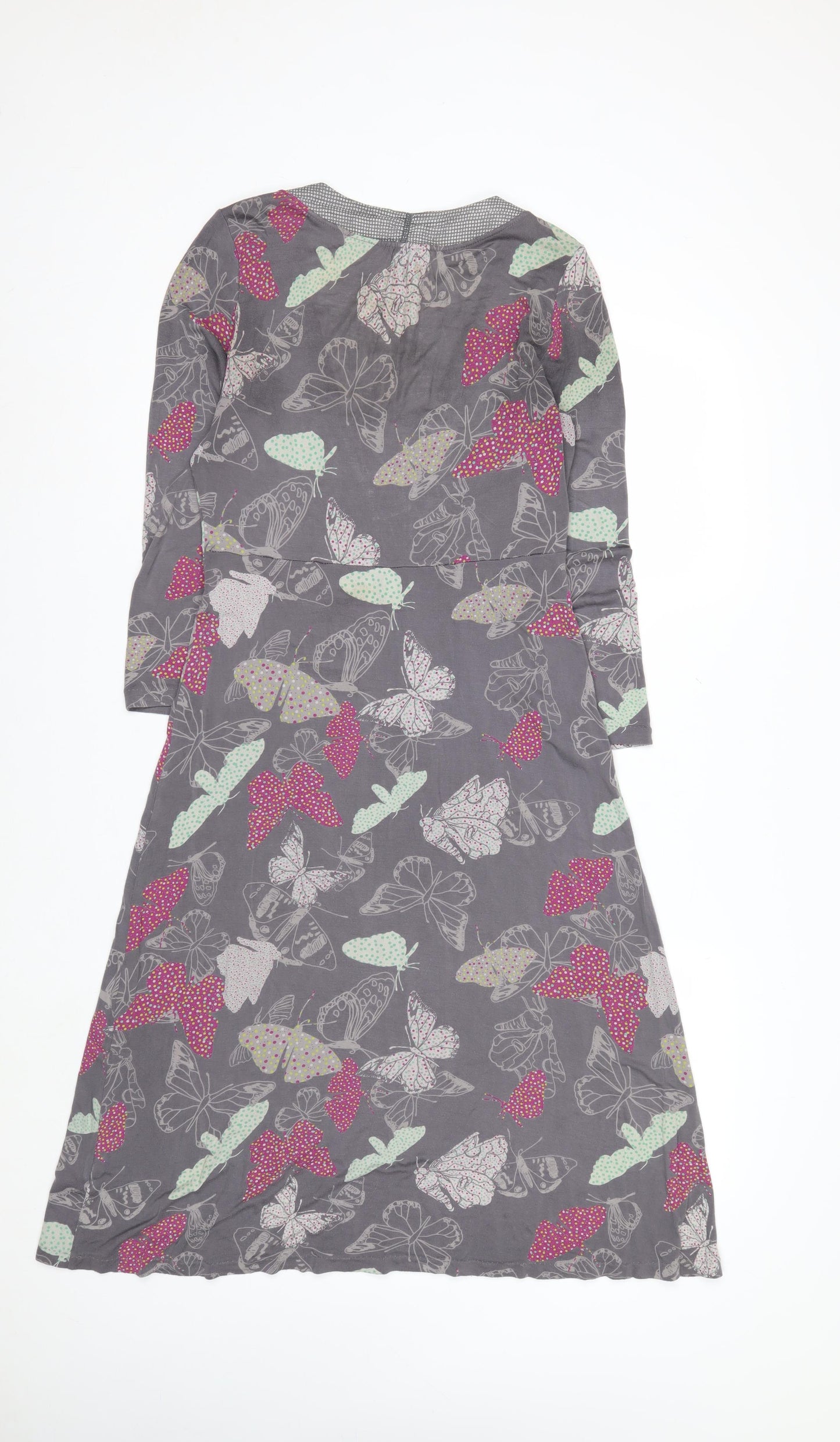 White Stuff Women's Grey Butterfly Print V-Neck Midi Dress Size 10