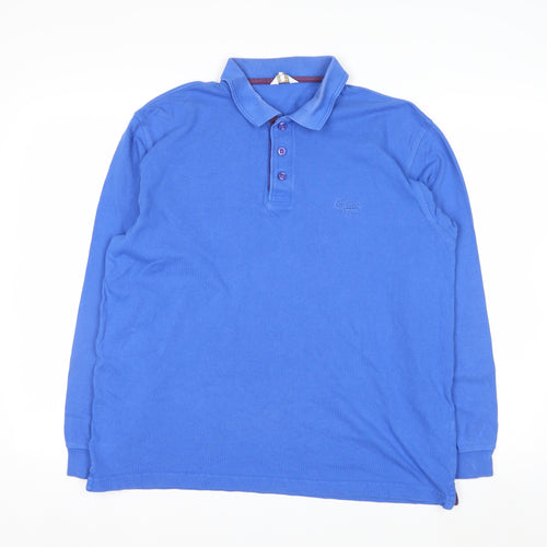 Cotton Traders Men's Blue Long Sleeve Polo Shirt M 100% Cotton
