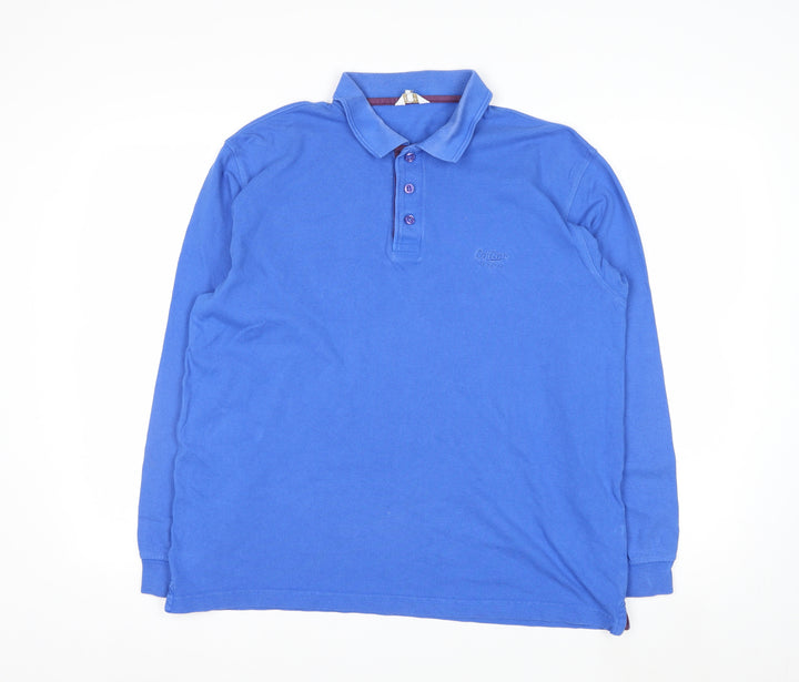 Cotton Traders Men's Blue Long Sleeve Polo Shirt M 100% Cotton
