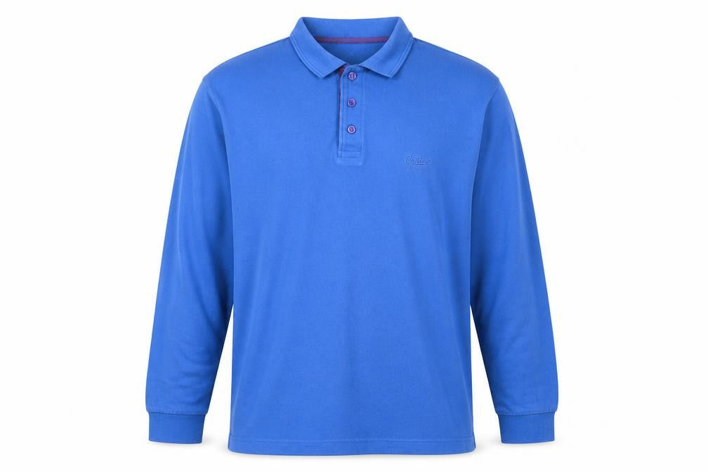Cotton Traders Men's Blue Long Sleeve Polo Shirt M 100% Cotton