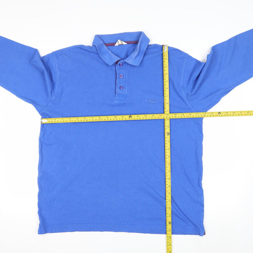Cotton Traders Men's Blue Long Sleeve Polo Shirt M 100% Cotton
