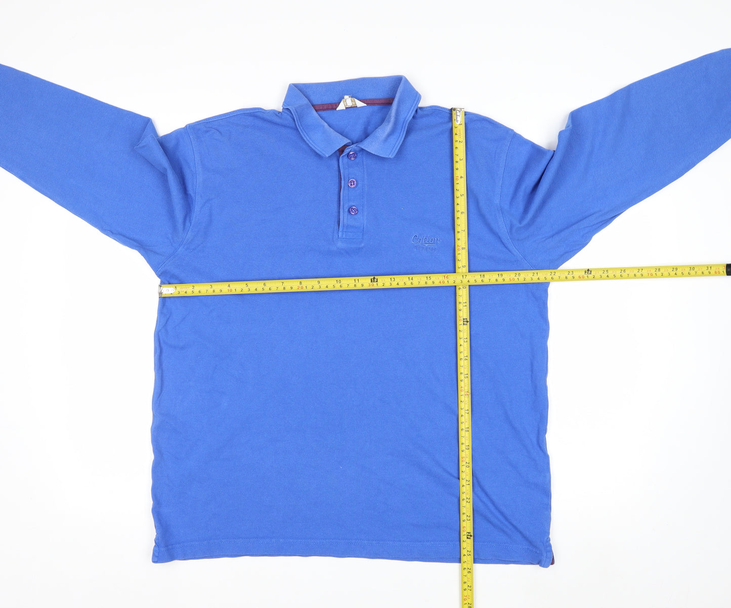 Cotton Traders Men's Blue Long Sleeve Polo Shirt M 100% Cotton