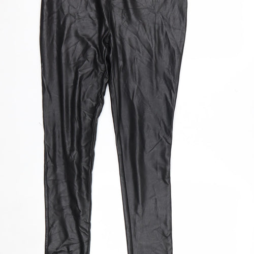 Sosandar Womens Black Size 10R Faux Leather Zip Pocket Leggings