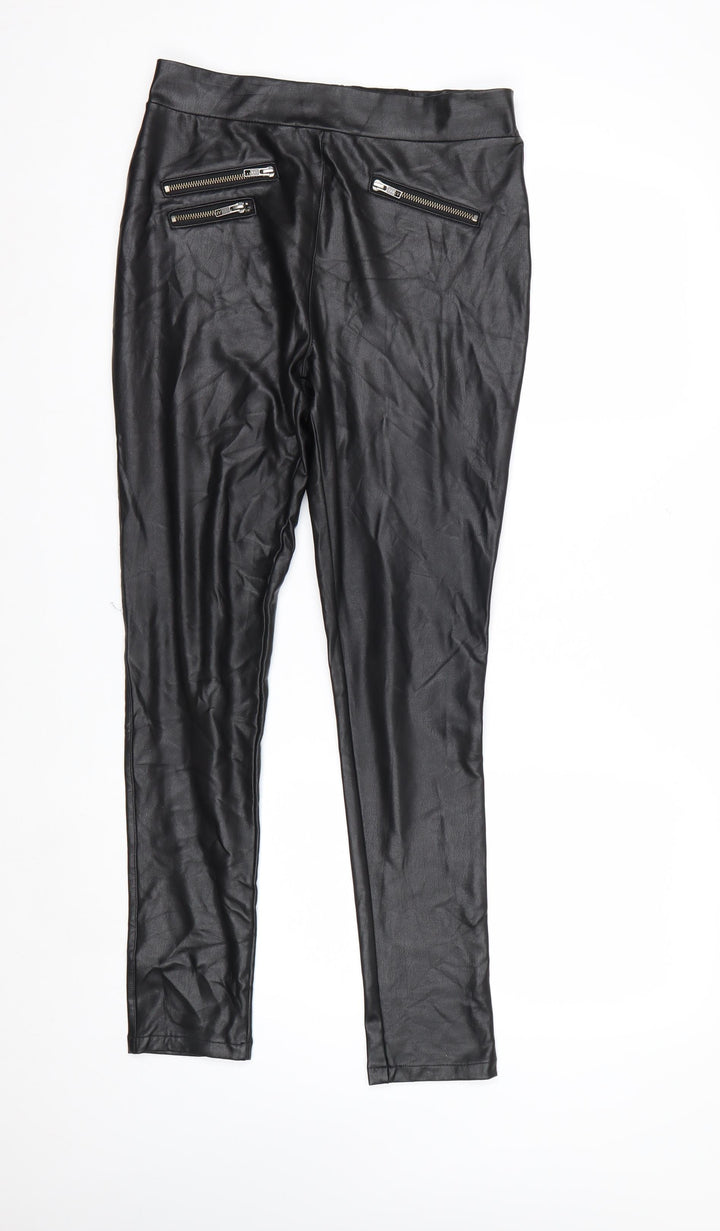 Sosandar Womens Black Size 10R Faux Leather Zip Pocket Leggings