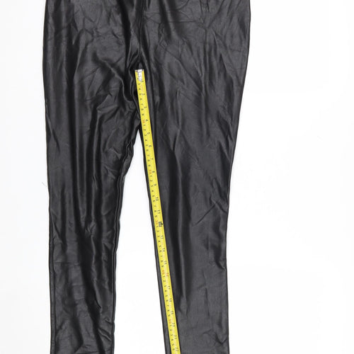 Sosandar Womens Black Size 10R Faux Leather Zip Pocket Leggings