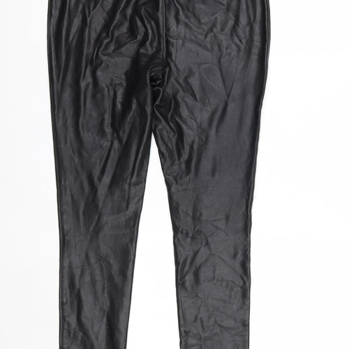 Sosandar Womens Black Size 10R Faux Leather Zip Pocket Leggings
