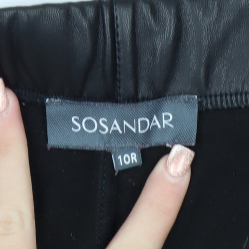 Sosandar Womens Black Size 10R Faux Leather Zip Pocket Leggings