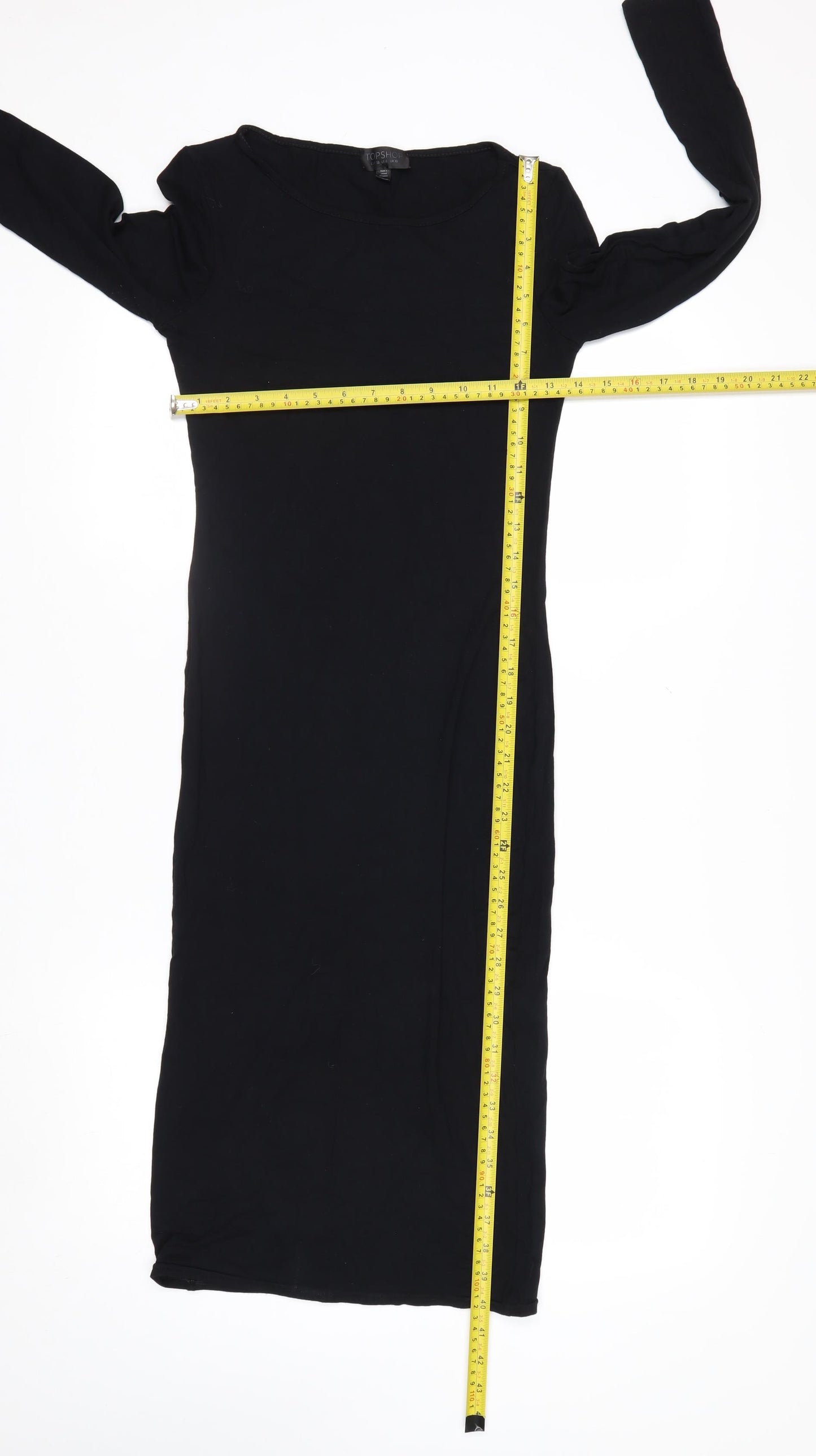 Topshop Women Black Size 10 Bodycon Long Sleeve Midi Dress